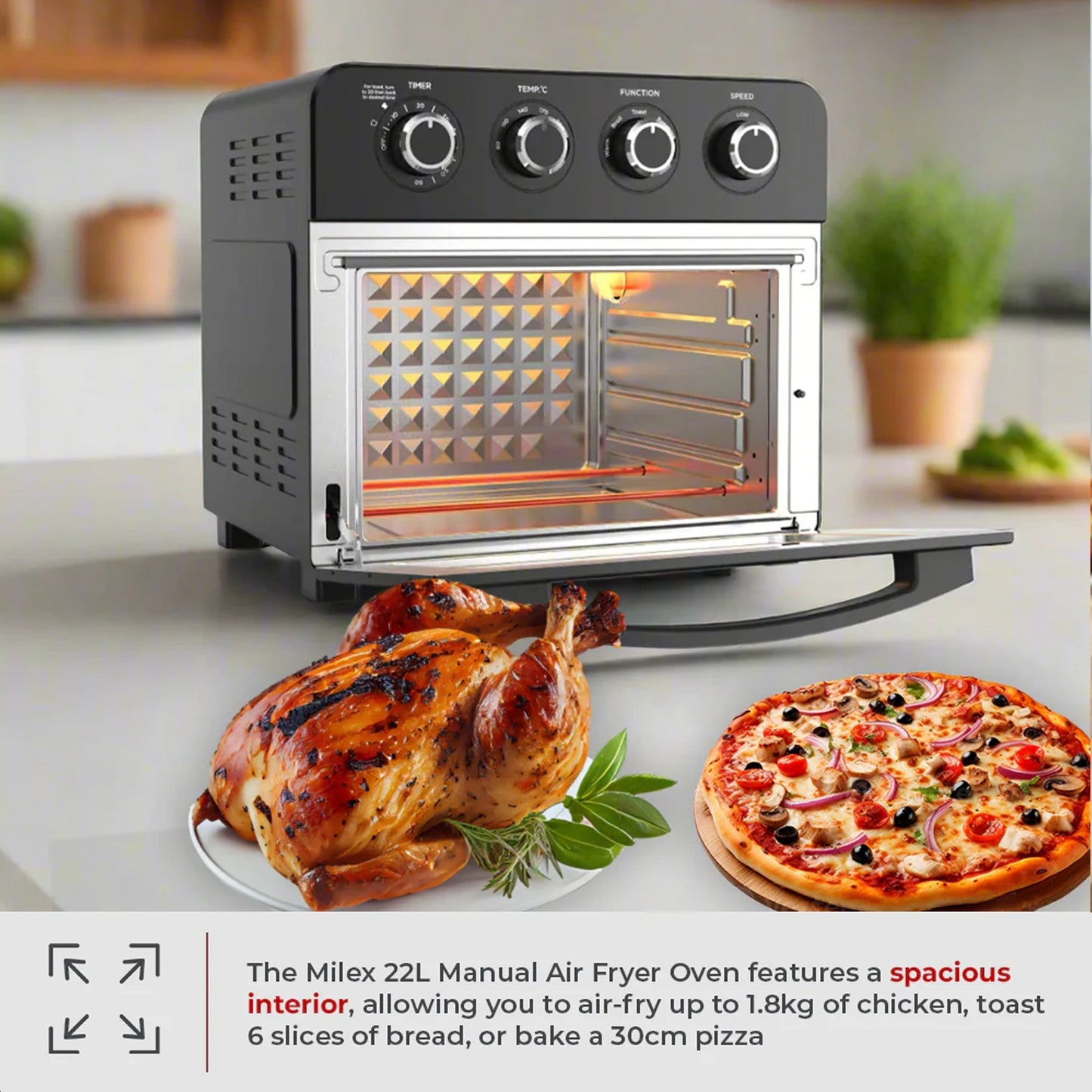Milex  Manual Air Fryer Oven Black